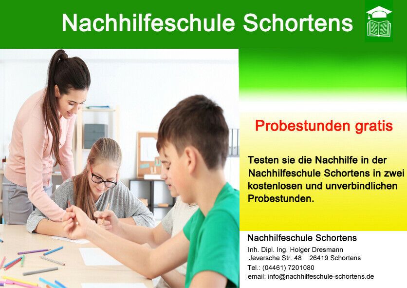 Nachhilfe in der Nachhilfeschule Schortens - Probestunden gratis in Schortens