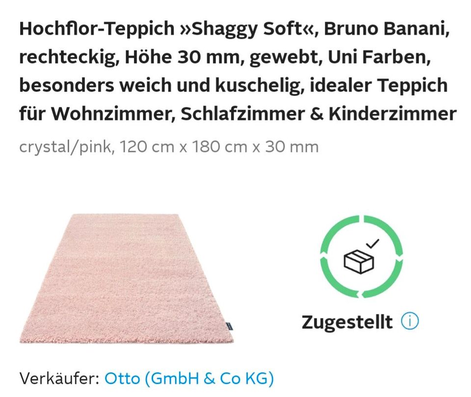 Neuer Teppich Bruno Banani 120x180 rosa ovp Shaggy Soft in Wesel