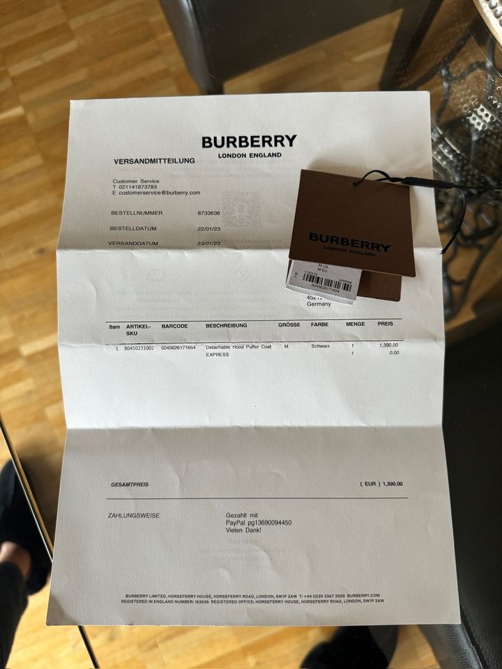 Burberry Daunenmantel ASHWICK mit abnehmbarer Kapuze Neu Mantel in Essen