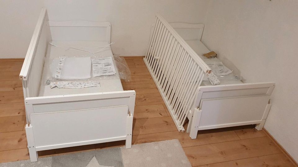 2x Gitterbett Kinderbett 70 x 140 cm weiß Baby Junior Bett Himmel in Ruppichteroth