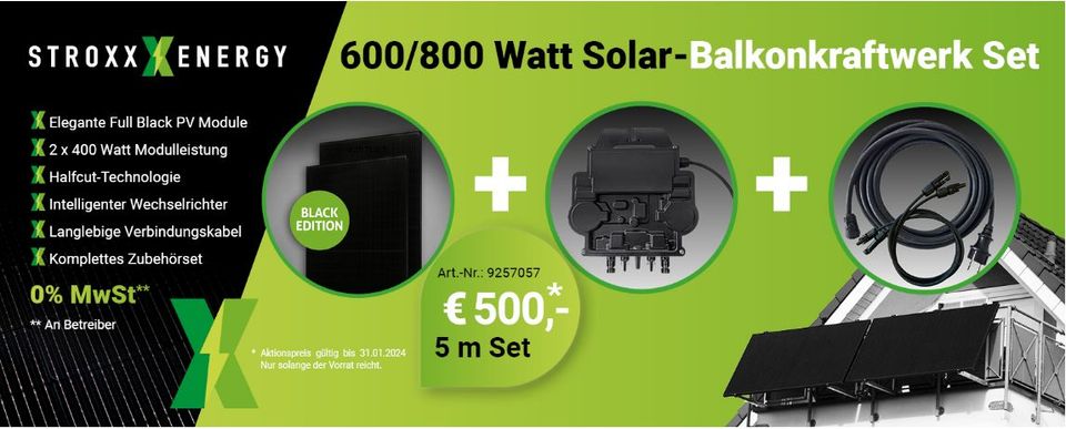 Balkonkraftwerk 600/800 Watt 2x PV Modul Black Wechselrichter EZ1 in Lübbecke 