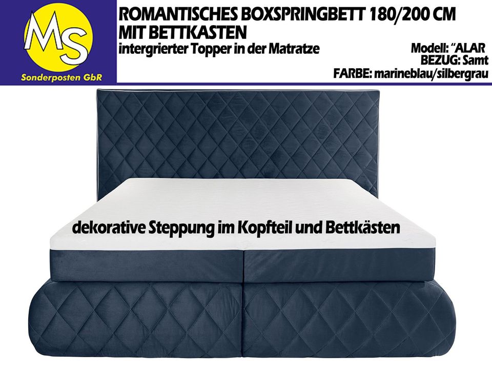 Boxspringbett Bett 180/200 +KSMatratze H2 +Topper Samt marineblau in Mettingen