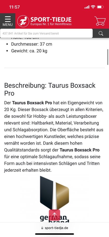 Taurus Boxsack Pro plus 2 Paar Boxhandschuhe in Vellmar