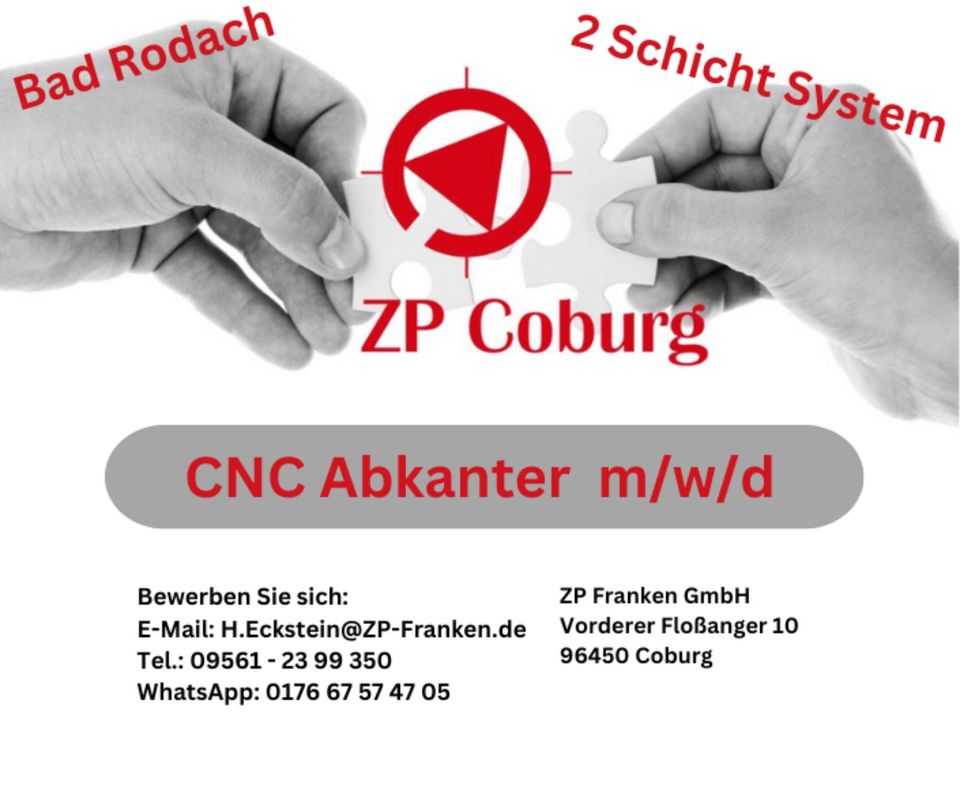 CNC Abkanter m/w/d mit Berufserfahrung im 2 Schicht System in Bad Rodach