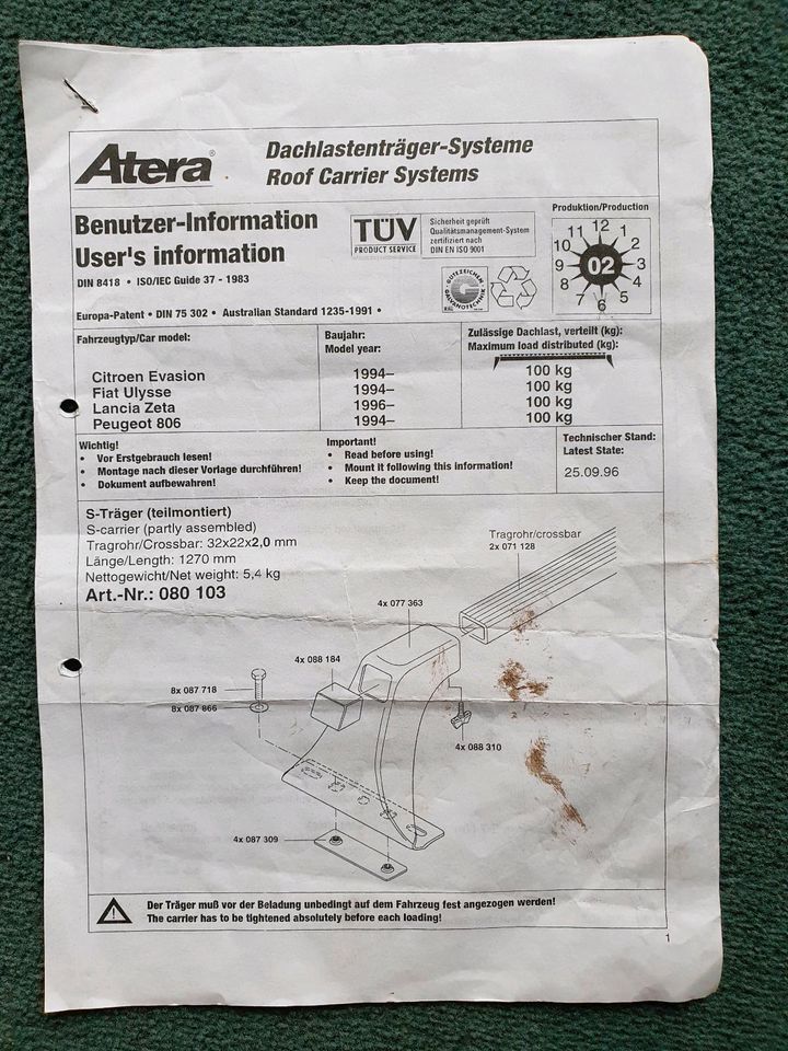 PKW Dachgepäckträger Atera Artikel-Nr. 080103 in Sittensen