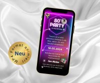 Animierte eCard 80er Jahre Mottoparty Einladung neon Baden-Württemberg - Hügelsheim Vorschau