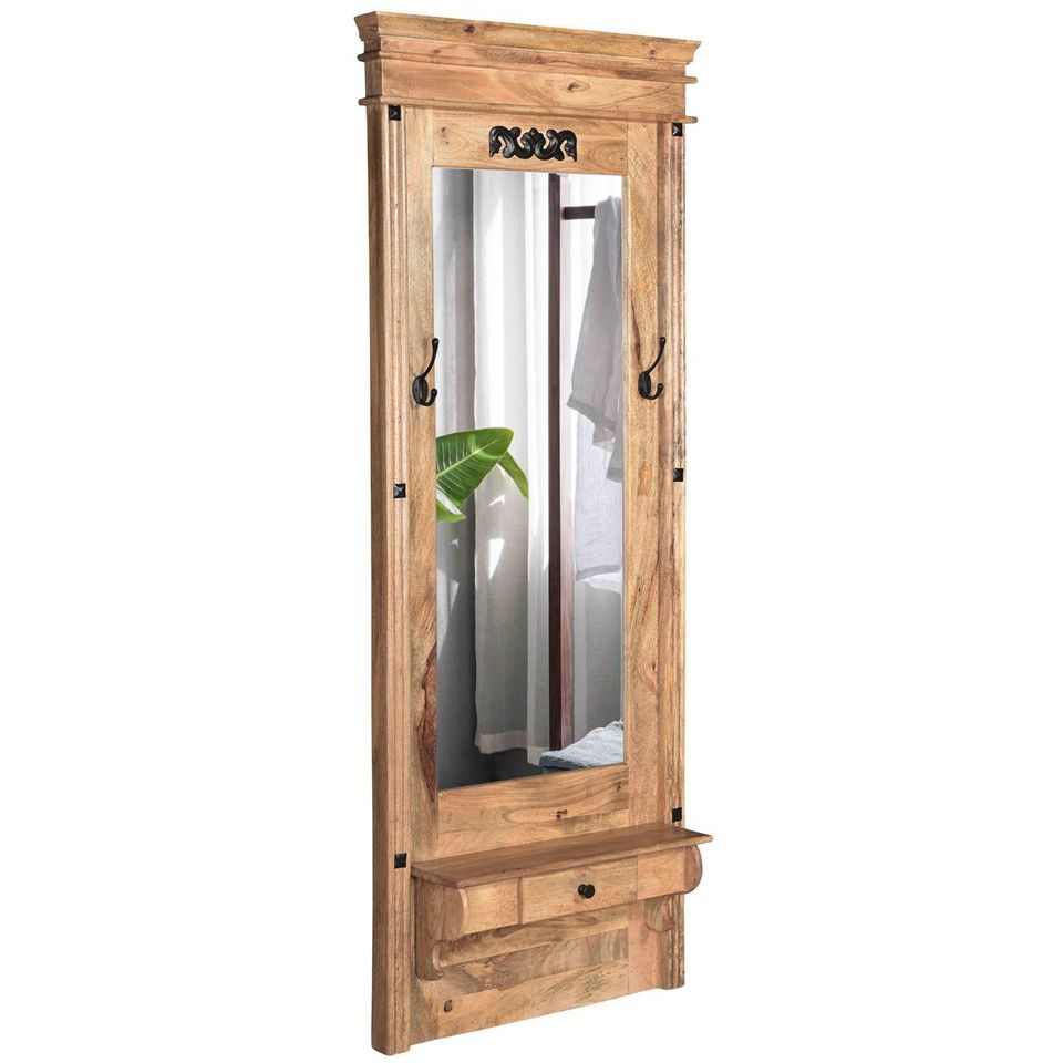 Garderobe TARNOS Spiegel massiv Holz mit Haken & Ablage Antik Des in Baindt