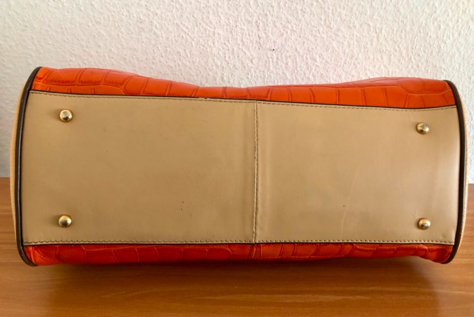 Designer Tasche Charles Jourdan Leder orange/beige Vintage in Heidelberg