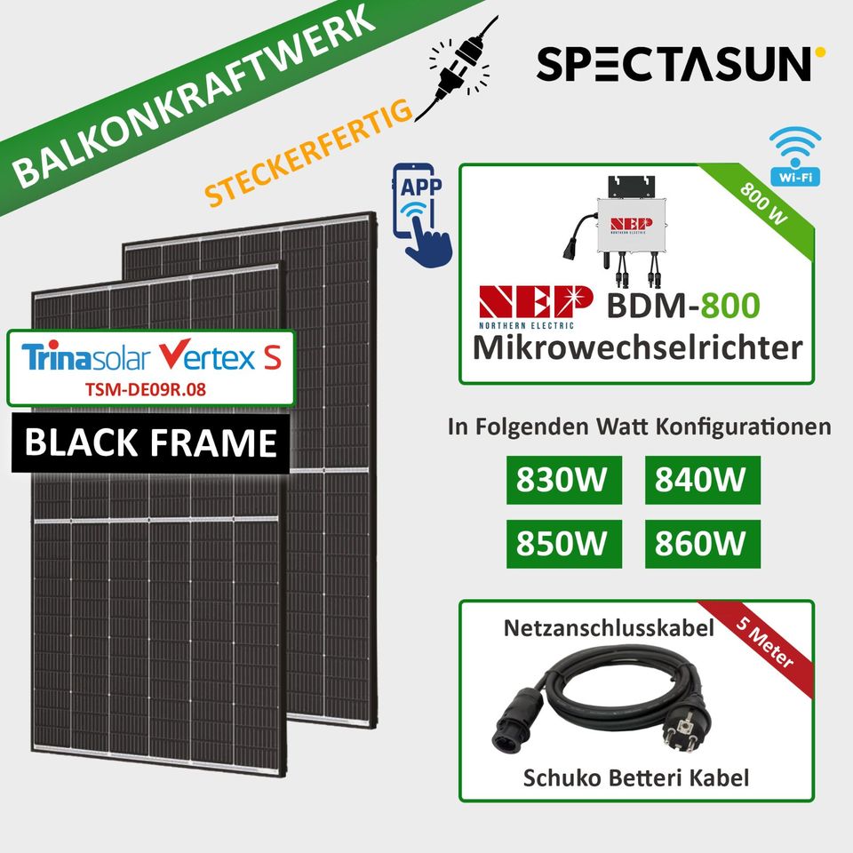 ☀️299 EUR AKTION (ANZAHL BEGRENZT) ! Balkonkraftwerk 830W - 860W Trina  / Longi Module mit 800w NEP BDM Microwechselrichter ✅ SOFORT ABHOLBEREIT☀️Brandenburg in Brandenburg an der Havel