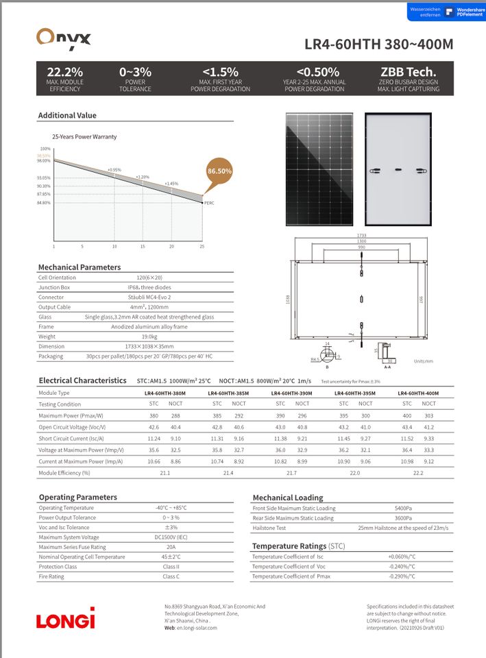 Solarmodul Longi Onyx 385 W 1 Pal., ab €75 pro Modul in Langenfeld