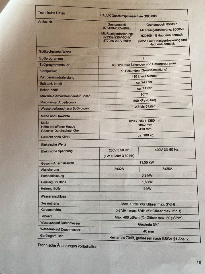 PALUX Geschirrspülmaschinen GSC 600 in Dielkirchen