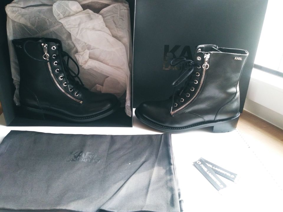Karl Lagerfeld Biker Boots Stiefelette schwarz Leder 39 / 6 nw in Hagen