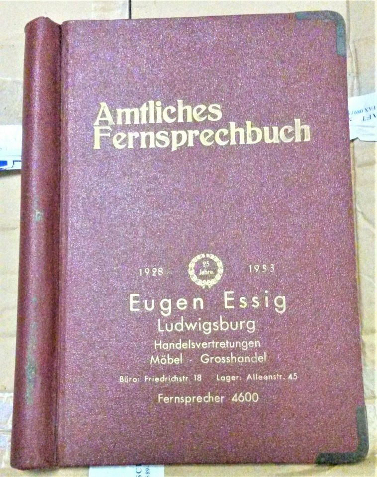Amtl. Telefonverzeichnis Fa. Eugen Essig 1953 Ludwigsburg selten in Merching