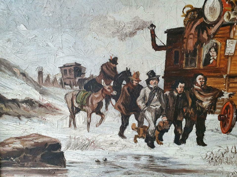 Ölbild Reisende, Pferdekutsche Maler E Henckel in Hohenlockstedt