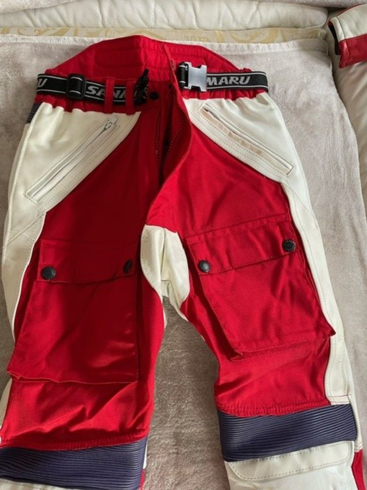 Rot Weiße Unisex Leder/Stoff Motorradhose Sanmaru Gr S in Pulheim