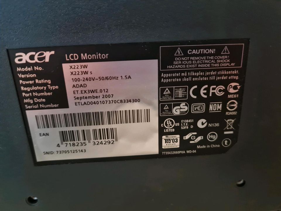 Acer Monitor 22 Zoll LCD Monitor X223W in Bottrop