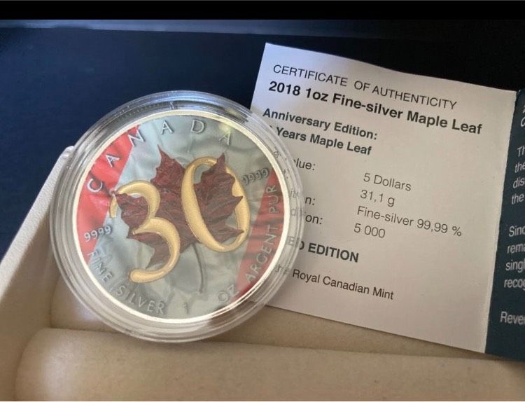 1oz Silber Canada Maple Leaf 30th Anniversary Colorized Edition in Wechselburg