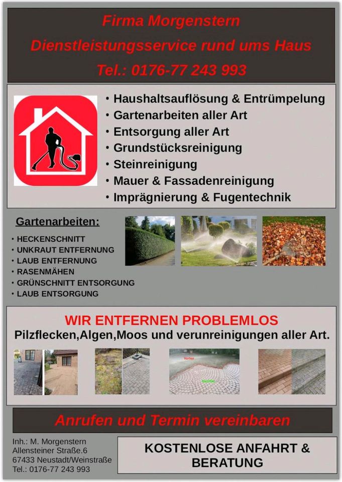 Entrümpelung•Haushaltsauflösung•Steinreinigung•Gartenarbeiten in Neustadt an der Weinstraße