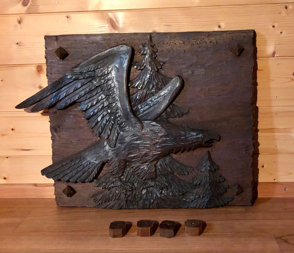 Wandbild Relief Adler geschnitzt Echtholz 63x42 lasiert Handarbei in Kappel-Grafenhausen