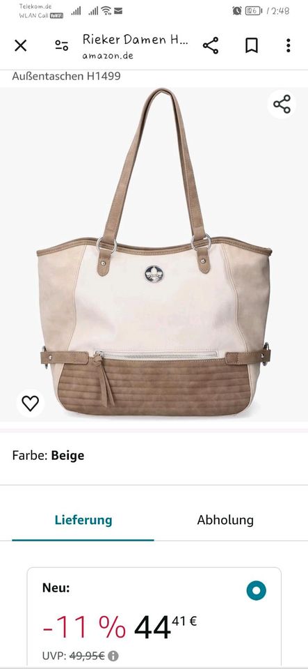 Rieker Handtasche neu beige braun Shopper in Wittendörp
