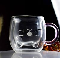 Katze Kaffeetasse mit Henkel Becher doppelwandig rosa Binoster Bayern - Schondra Vorschau