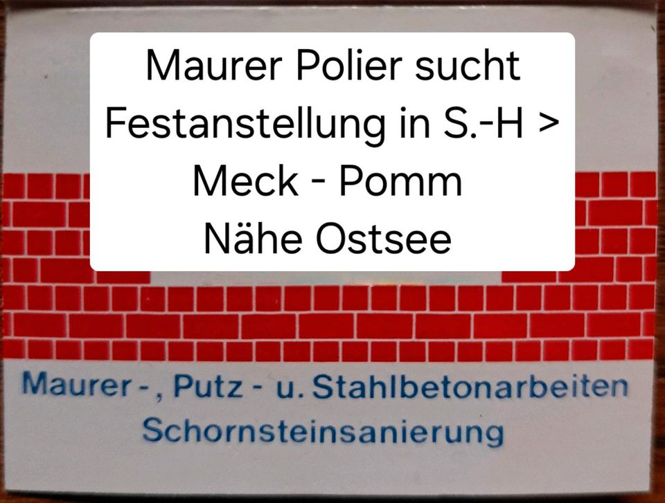 Maurer - Polier - Bauleiter mitarbeitend - Festanstellung gesucht in Plön 