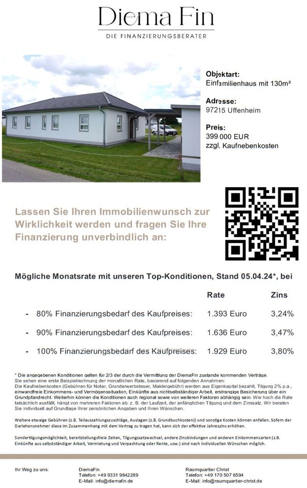 Neubau! Bungalow mit 670m² GS - wohnen ohne Treppensteigen in Uffenheim
