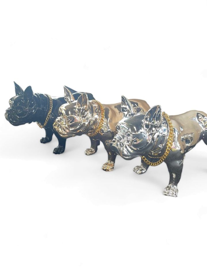 Bulldogge Resin-Statue - in Schwarz, Silber & Gold - Groß & Klein in Nordhorn