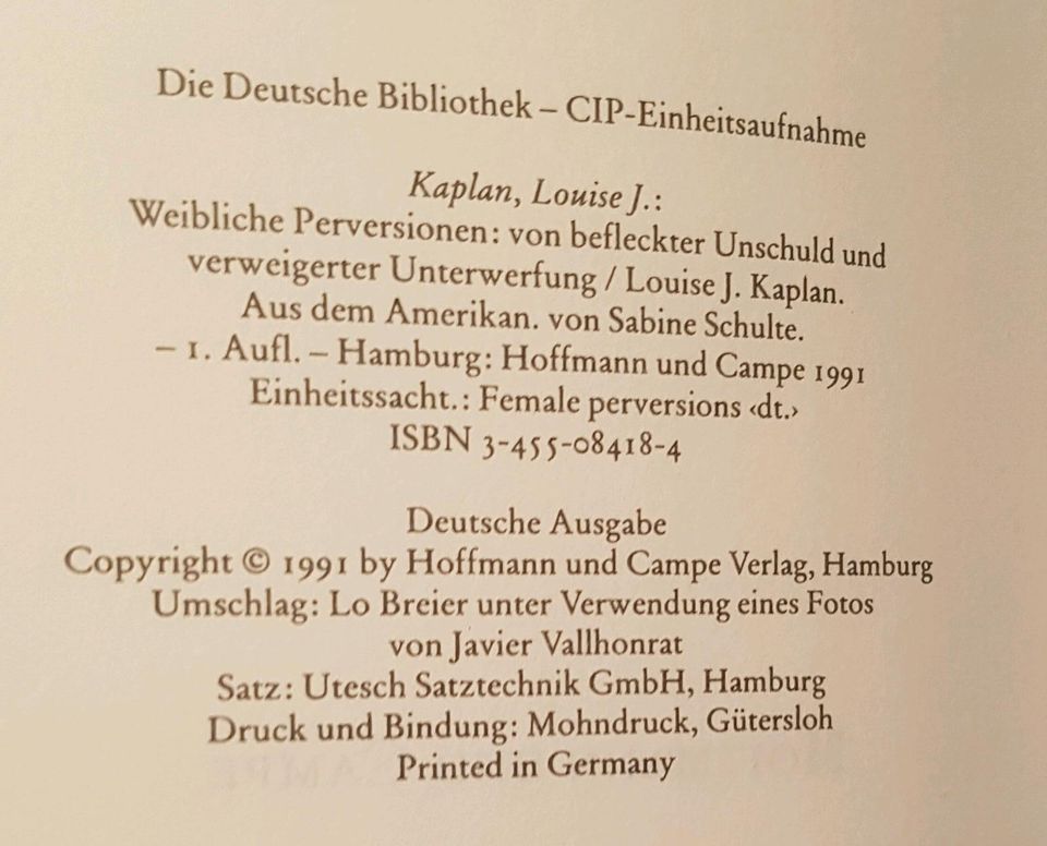Weibliche Perversionen Louise J. Kaplan  Erstausgabe in Wangen im Allgäu
