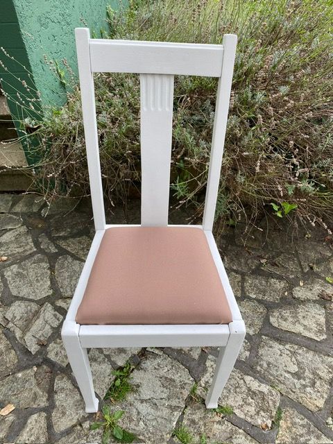 3 Stühle Stuhl Esstisch Holz weiß Shabby Chic Stoff Beige in Mainz