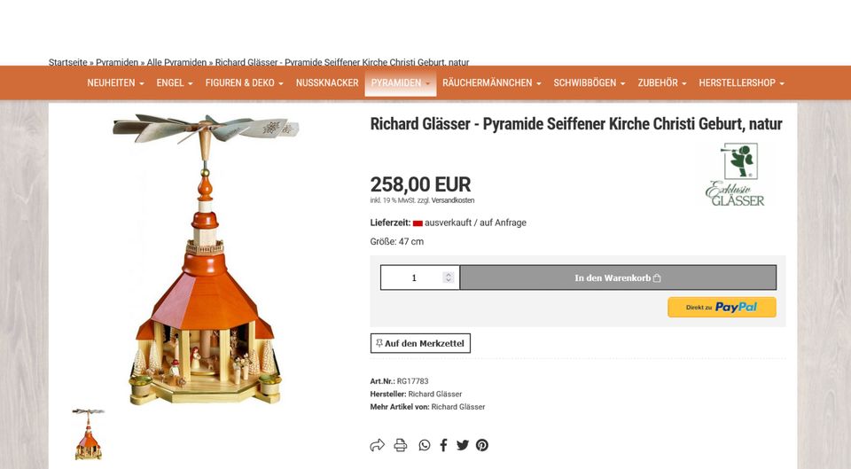 Pyramide Erzgebirge Seiffen Richard Glässer Weihnachten in Hartha