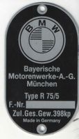 Typenschild BMW Typ R75/5, Alu, Blanko, Neu, Motorrad, Oldtimer Nordrhein-Westfalen - Kalletal Vorschau