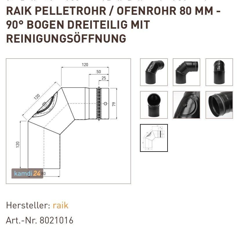 Raik Pelletrohr Pelletbogen D 80/90 Pelletofen in Köln