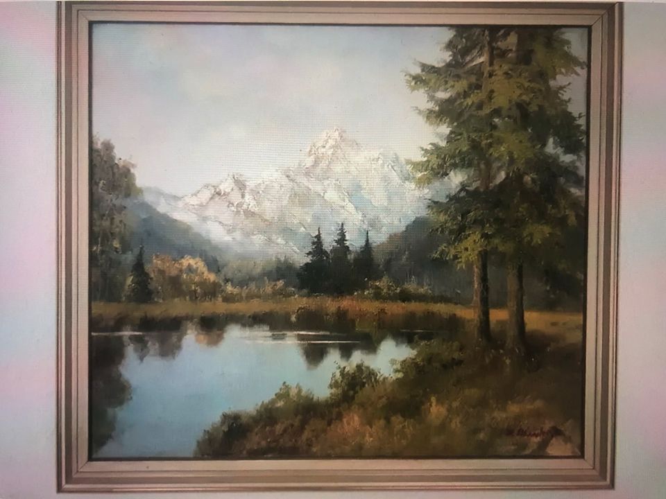 Gemälde Ölgemälde Alpenlandschaft mit Bergsee J.Blanke in Langenfeld
