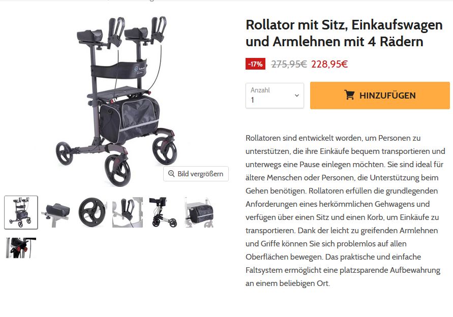 Rollator mit Sitz und Armlehen - höhenverstellbar, fast neu in Sulz