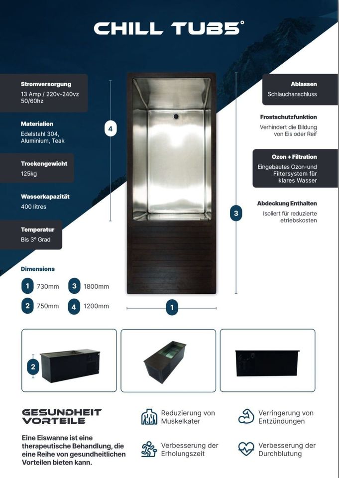 Superior Wellness Chill Tub Eiswanne 180 x 75 Chilltub Eisbecken in Meerbusch