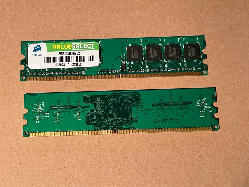 RAM 2 St 512 MB Arbeitsspeicher Corsair VS512MB667D2 - Vers. inkl in Weingarten (Baden)