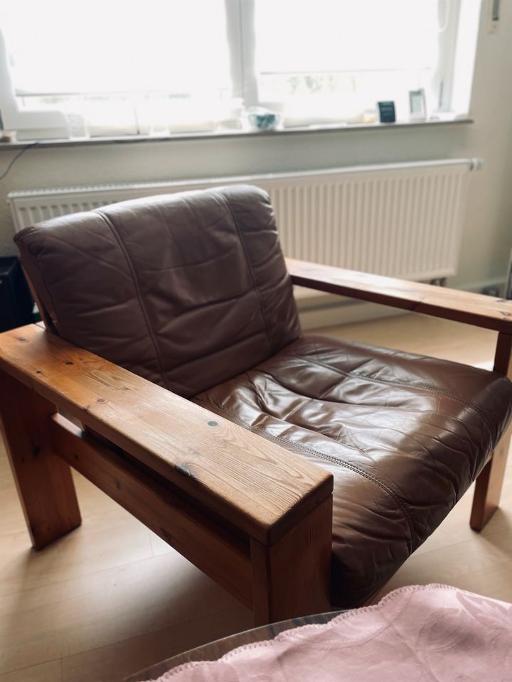 Vintage Leder Couch-Garnitur mit Sessel in Cognac - top! in Nürnberg (Mittelfr)