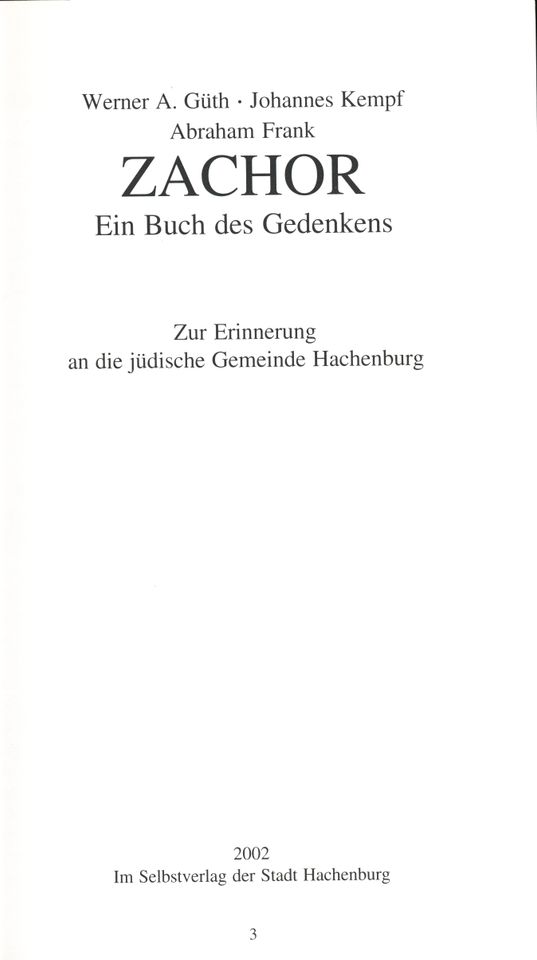 Zachor. Ein Buch des Gedenkens. Hachenburg. Jüdische Gemeinde: in Freilingen