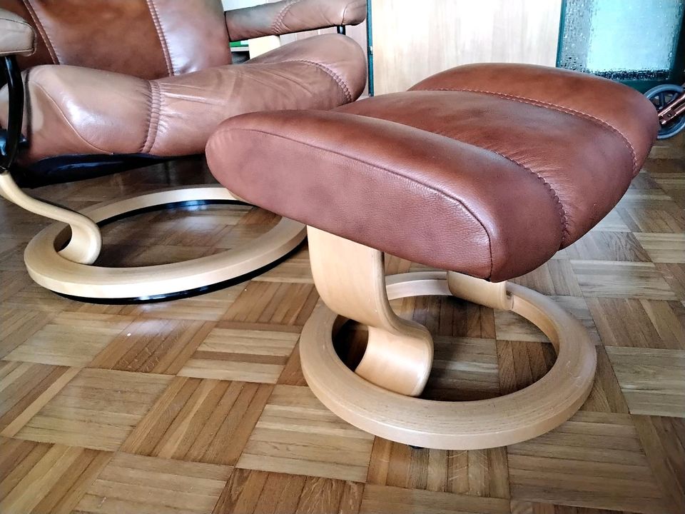 Original Stressless Sessel mit Fußschemel, Leder braun gebraucht in Heidenheim an der Brenz