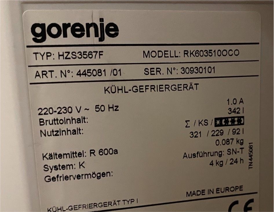 Ersatzteile Zubehör für Kühl- u. Gefrierschrank Gorenje HZS3567F in Weinböhla