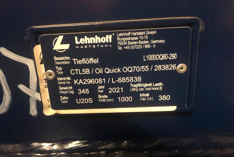 Lehnhoff Tieflöffel 100cm OQ 70/55 OilQuick Aufnahme - NEU in Amberg