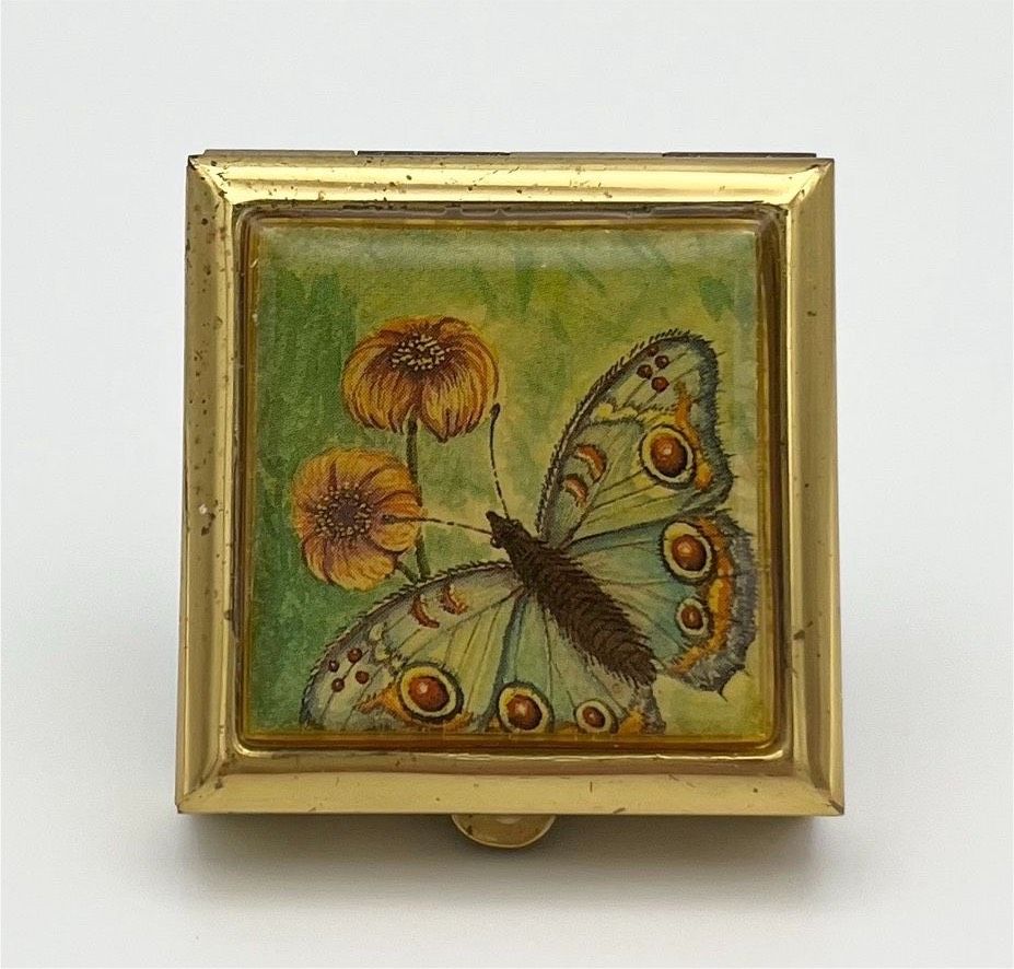 Vintage Pillendose Schmetterling Schmuckbox Falter Gold Schatulle in Schwerin