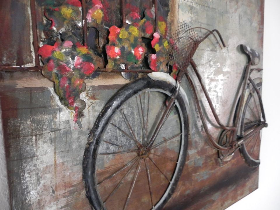 Bild, Deko, Metallbild mit Fahrrad am Blumenfenster in 3D-Optik in Freiberg am Neckar