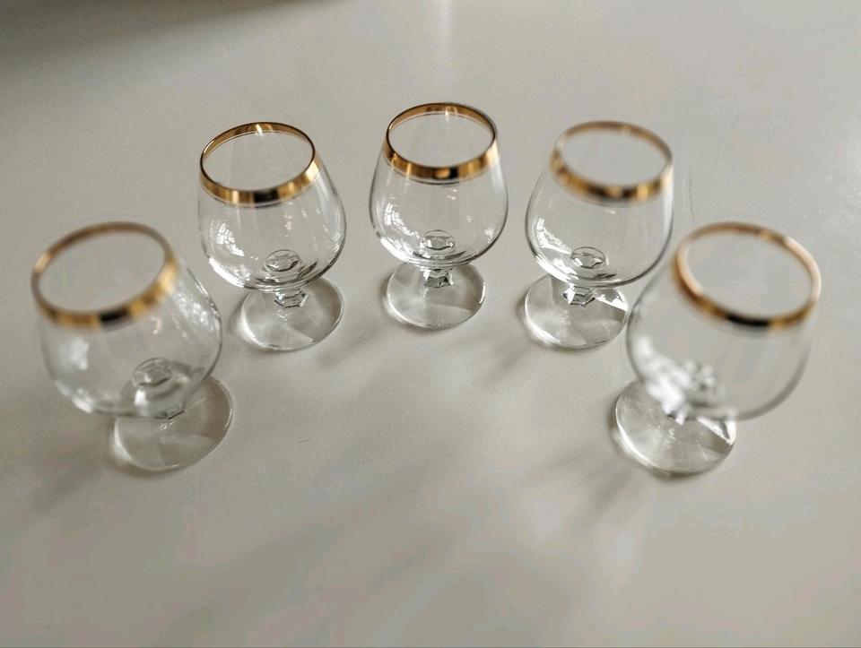 5 Vintage Brandy Cognac Gläser mit Goldrand von 1960 in Baldham