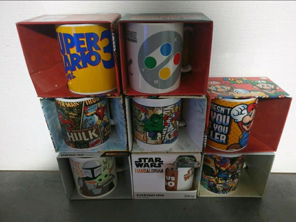 8 Tassen Konvolut DC Marvel Star Wars Nintendo Disney Unbenutzt in Essen