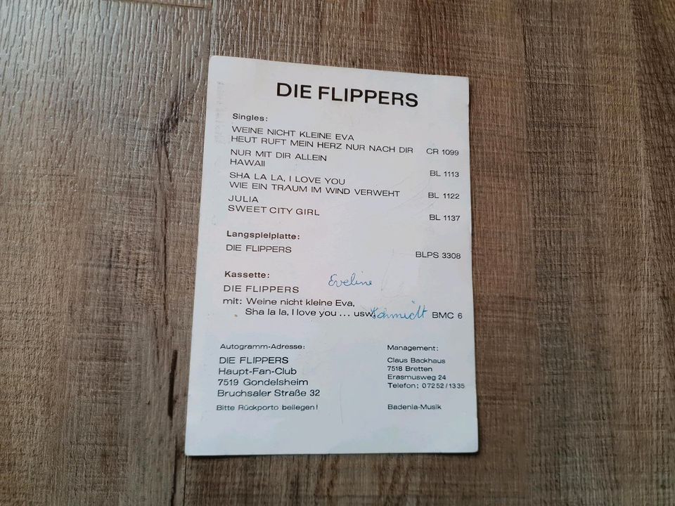 Autogramm die Flippers mit sechs Originalunterschriften in Knittlingen