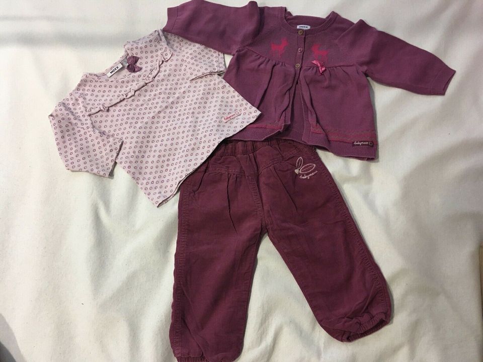 Baby Mexx Set Cordhose Strickjacke Shirt Brombeere Reh Gr. 68 in Schwalmstadt