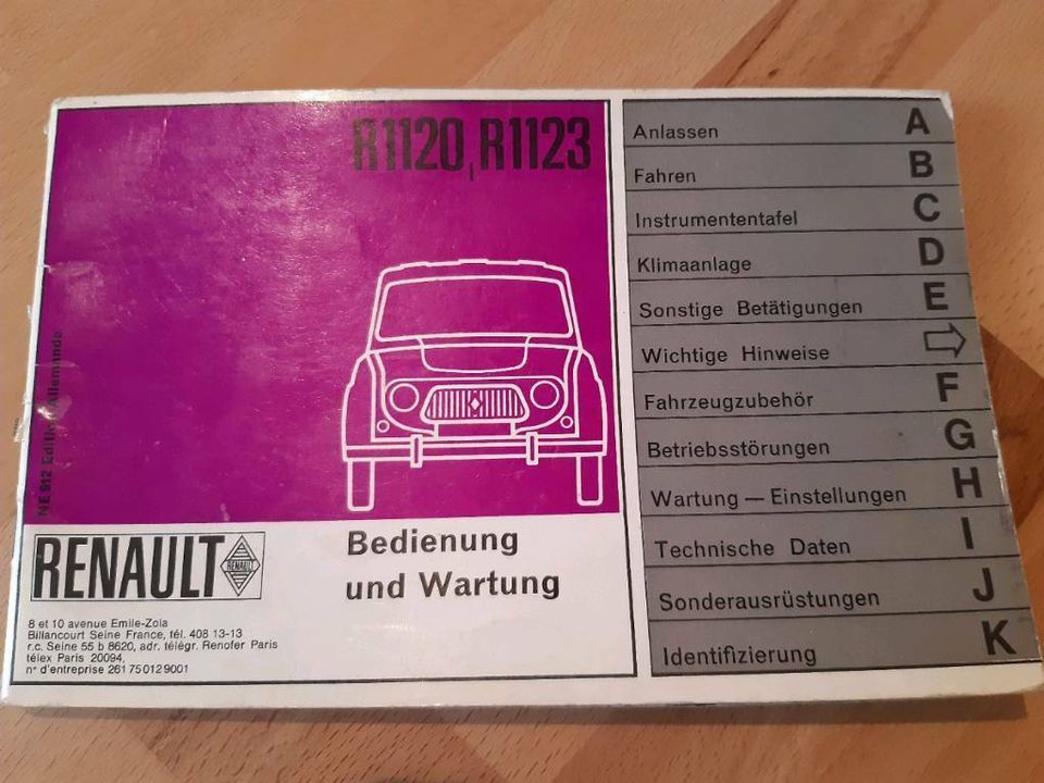 Bedienungsanleitung Bedienung u. Wartung Renault R 1120 1123 1966 in Metzingen