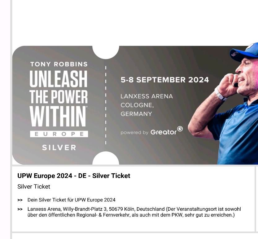 NP: 999€ UPW Tony Robbins Europe Ticket 2024 Silver 5.-8.9. in Hamburg